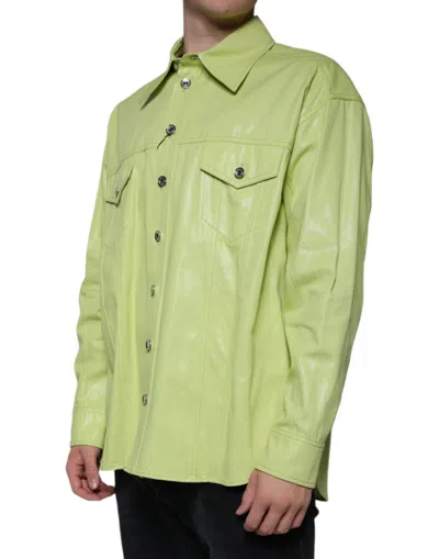 Pre-owned Dolce & Gabbana Green Cotton Collared Men Button Down Men's Shirt ()