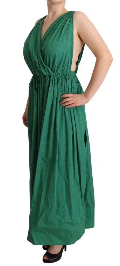 Dolce & Gabbana Green Cotton Sleeveless V-neck Dress In Green
