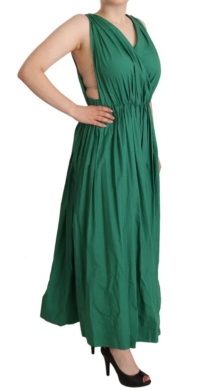 Dolce & Gabbana Green Cotton Sleeveless V-neck Dress In Green