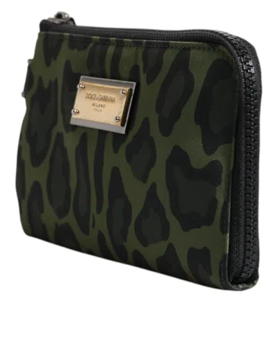 Pre-owned Dolce & Gabbana Green Leopard Leather Logo Plaque Multifunctional Kit Men's Bag ()