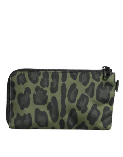 Pre-owned Dolce & Gabbana Green Leopard Leather Logo Plaque Multifunctional Kit Men's Bag ()