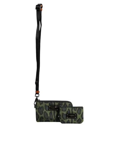 Pre-owned Dolce & Gabbana Green Leopard Leather Logo Plaque Multifunctional Kit Men's Bag ()