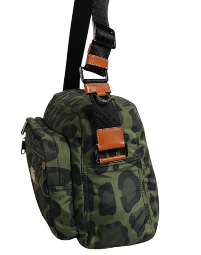 Pre-owned Dolce & Gabbana Green Polyester Leopard Print Shell Messenger Men's Bag ()