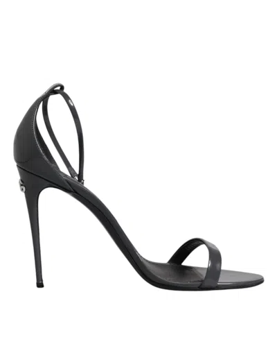 Pre-owned Dolce & Gabbana Grey Leather Ankle Strap Heel Sandals Women's Shoes () In Gray
