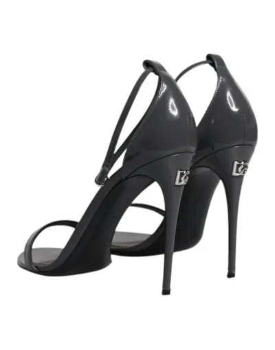 Pre-owned Dolce & Gabbana Grey Leather Ankle Strap Heel Sandals Women's Shoes () In Gray