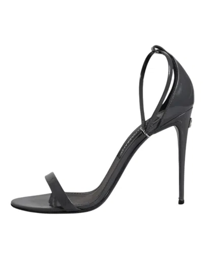 Pre-owned Dolce & Gabbana Grey Leather Ankle Strap Heel Sandals Women's Shoes () In Gray