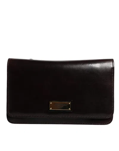 Pre-owned Dolce & Gabbana Maroon Horse Leather Logo Plaque Mini Crossbody Men's Bag () In Burgundy