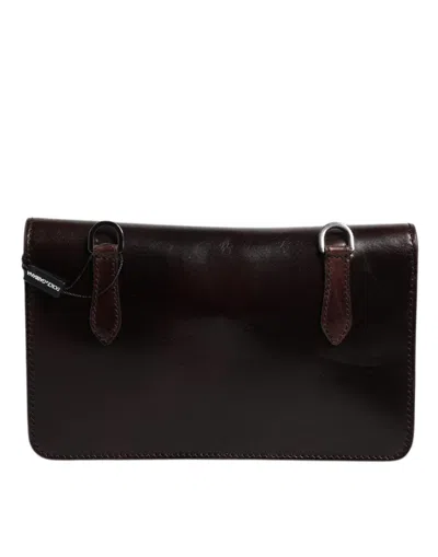 Pre-owned Dolce & Gabbana Maroon Horse Leather Logo Plaque Mini Crossbody Men's Bag () In Burgundy