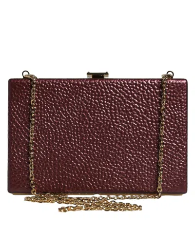 Dolce & Gabbana Maroon Leather Clutch Evening Crossbody Women's Bag In Burgundy