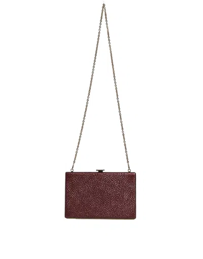 Dolce & Gabbana Maroon Leather Clutch Evening Crossbody Women's Bag In Burgundy