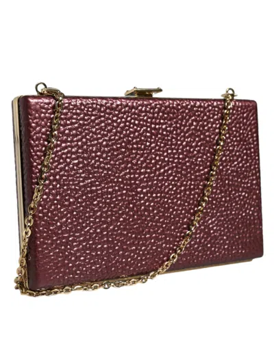 Dolce & Gabbana Maroon Leather Clutch Evening Crossbody Women's Bag In Burgundy