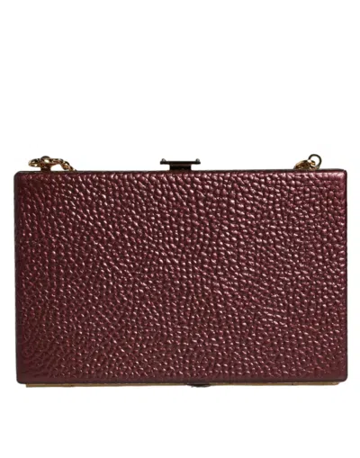 Dolce & Gabbana Maroon Leather Clutch Evening Crossbody Women's Bag In Burgundy