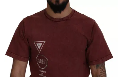 Pre-owned Dolce & Gabbana Maroon Printed Crewneck Tee Cotton Men's T-shirt () In Burgundy