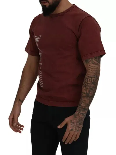 Pre-owned Dolce & Gabbana Maroon Printed Crewneck Tee Cotton Men's T-shirt () In Burgundy