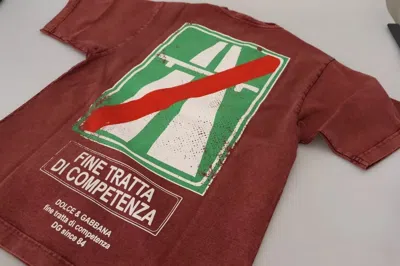 Pre-owned Dolce & Gabbana Maroon Printed Crewneck Tee Cotton Men's T-shirt () In Burgundy