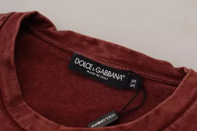 Pre-owned Dolce & Gabbana Maroon Printed Crewneck Tee Cotton Men's T-shirt () In Burgundy