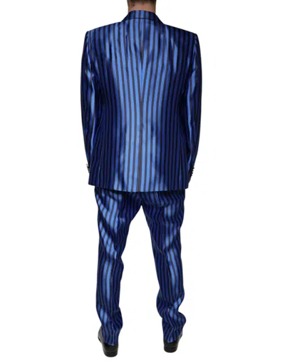 Pre-owned Dolce & Gabbana Metallic Blue Stripes Formal 3 Piece Men's Suit ()