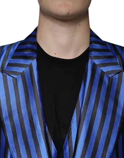 Pre-owned Dolce & Gabbana Metallic Blue Stripes Formal 3 Piece Men's Suit ()