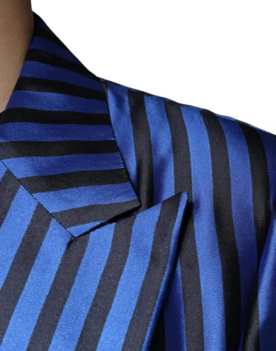Pre-owned Dolce & Gabbana Metallic Blue Stripes Formal 3 Piece Men's Suit ()