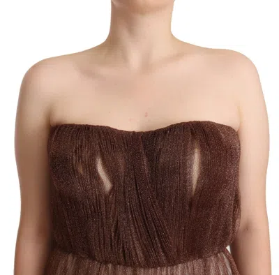 Dolce & Gabbana Metallic Bronze Polyester Maxi Gown Dress In Burgundy