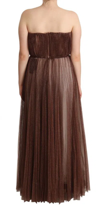 Dolce & Gabbana Metallic Bronze Polyester Maxi Gown Dress In Burgundy