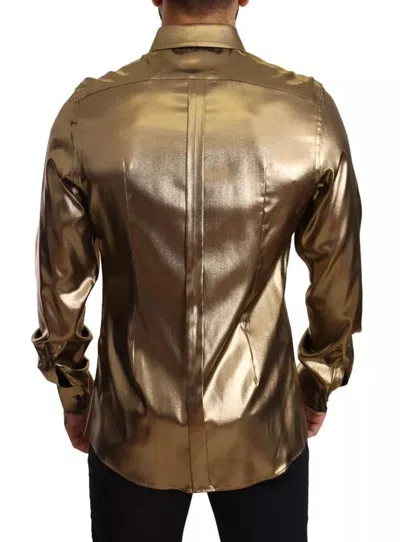 Pre-owned Dolce & Gabbana Metallic Gold Dg Embroidered Crown Silk Top Men's Shirt ()