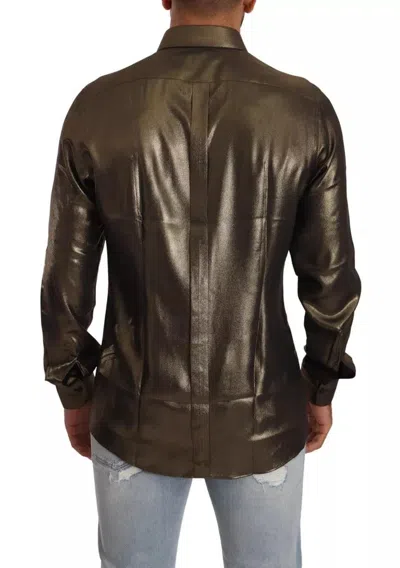 Pre-owned Dolce & Gabbana Metallic Gold Dg Embroidered Crown Silk Top Men's Shirt ()