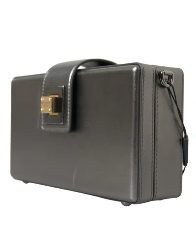 Pre-owned Dolce & Gabbana Metallic Gray Calfskin Leather Dg Box Shoulder Men's Bag () In Silver