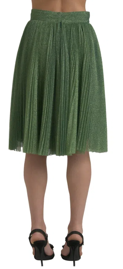 Dolce & Gabbana Metallic Green High Waist A-line Pleated Women's Skirt In Green