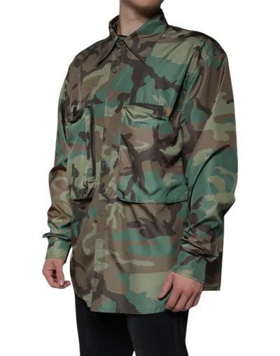 Pre-owned Dolce & Gabbana Multicolor Camouflage Button Down Men's Shirt ()