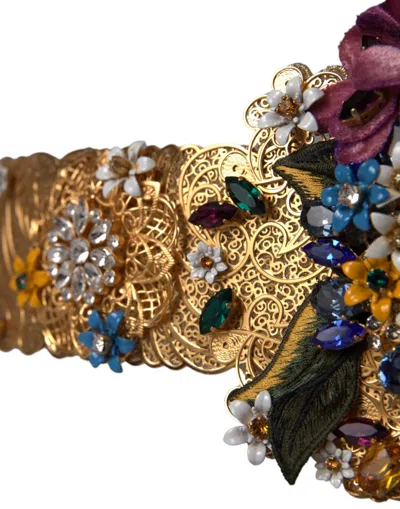 Dolce & Gabbana Multicolor Embellished Floral Crystal Wide Waist Women's Belt In Multi
