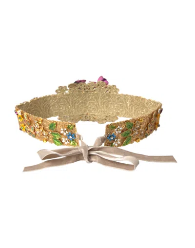 Dolce & Gabbana Multicolor Embellished Floral Crystal Wide Waist Women's Belt In Multi