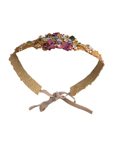 Dolce & Gabbana Multicolor Embellished Floral Crystal Wide Waist Women's Belt In Multi