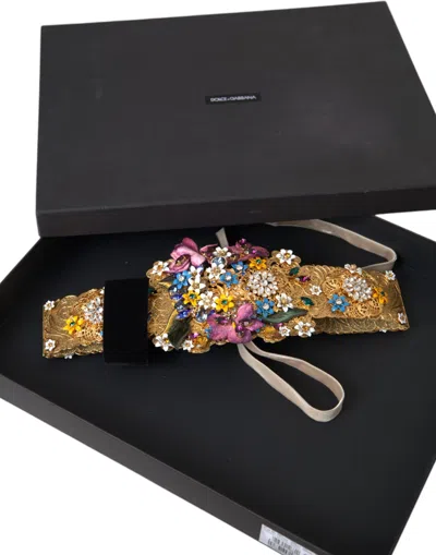 Dolce & Gabbana Multicolor Embellished Floral Crystal Wide Waist Women's Belt In Multi