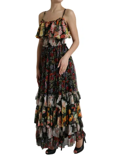 Dolce & Gabbana Tiered Shirred Floral-print Silk-voile Maxi Dress In Multicolor