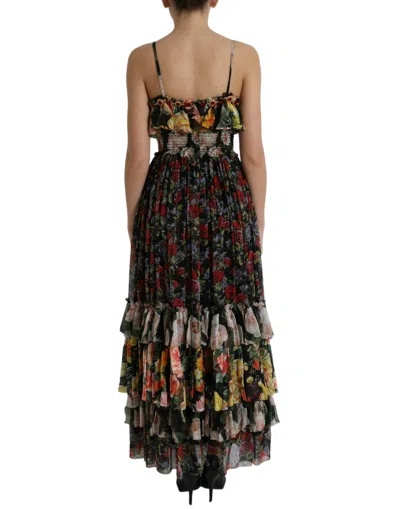 Dolce & Gabbana Tiered Shirred Floral-print Silk-voile Maxi Dress In Multicolor