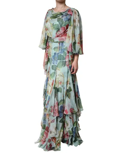 Pre-owned Dolce & Gabbana Multicolor Floral Silk Long Gown Women's Dress ()