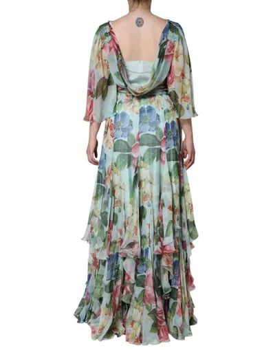 Pre-owned Dolce & Gabbana Multicolor Floral Silk Long Gown Women's Dress ()