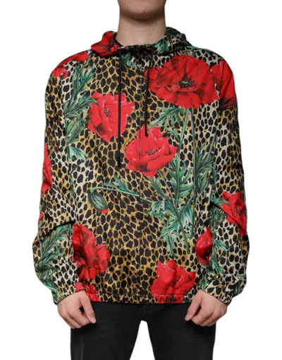 Pre-owned Dolce & Gabbana Multicolor Leopard Floral Hooded Men's Jacket ()