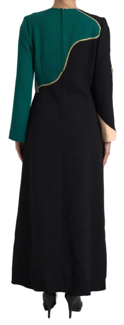 Dolce & Gabbana Multicolor Long Sleeves A-line Maxi Dress In Green