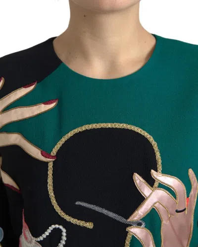 Dolce & Gabbana Multicolor Long Sleeves A-line Maxi Dress In Green