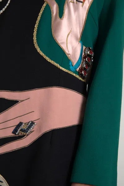 Dolce & Gabbana Multicolor Long Sleeves A-line Maxi Dress In Green