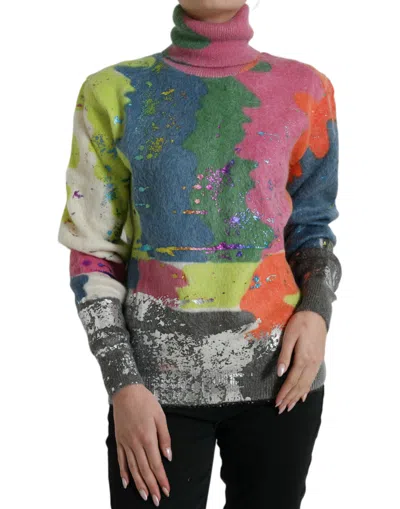 Dolce & Gabbana Multicolor Mohair Turtleneck Pullover Sweater In Multi