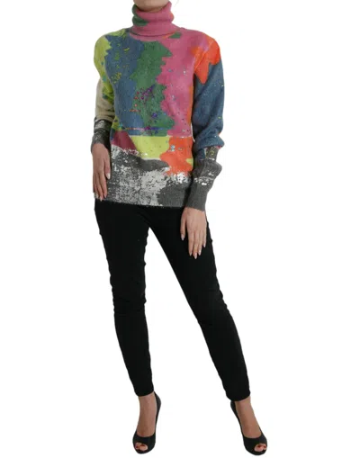Dolce & Gabbana Multicolor Mohair Turtleneck Pullover Sweater In Multi