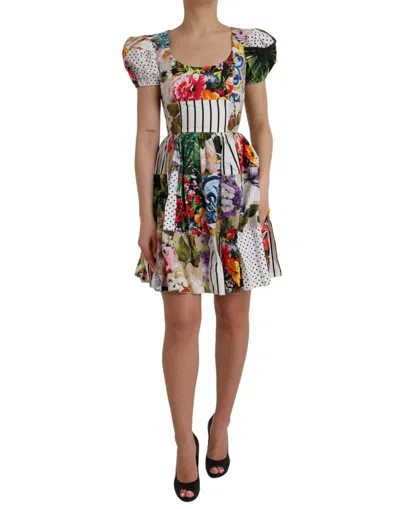 Dolce & Gabbana Multicolor Patchwork Cotton Aline Mini Women's Dress In Multi