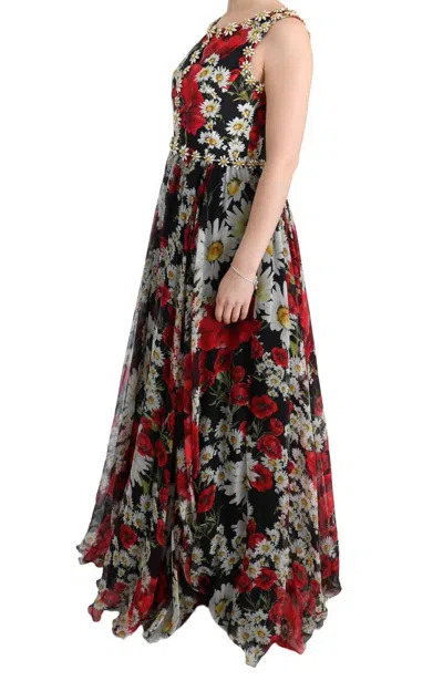 Dolce & Gabbana Multicolor Silk Floral Crystal Long Maxi Dress In Multi