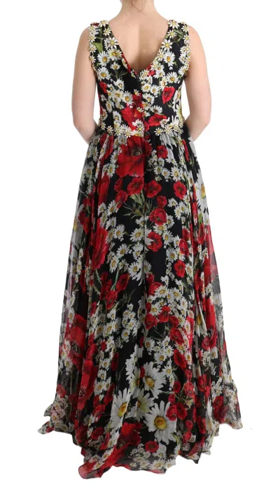 Dolce & Gabbana Multicolor Silk Floral Crystal Long Maxi Dress In Multi