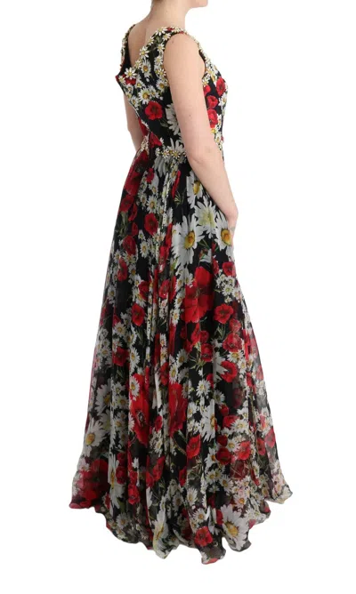Dolce & Gabbana Multicolor Silk Floral Crystal Long Maxi Dress In Multi