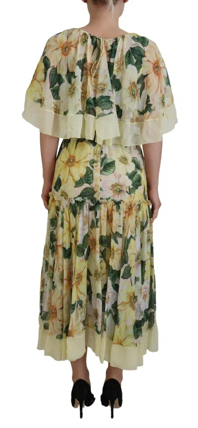 Dolce & Gabbana Multicolor Silk Floral Print Long Maxi Women's Dress In Yellow