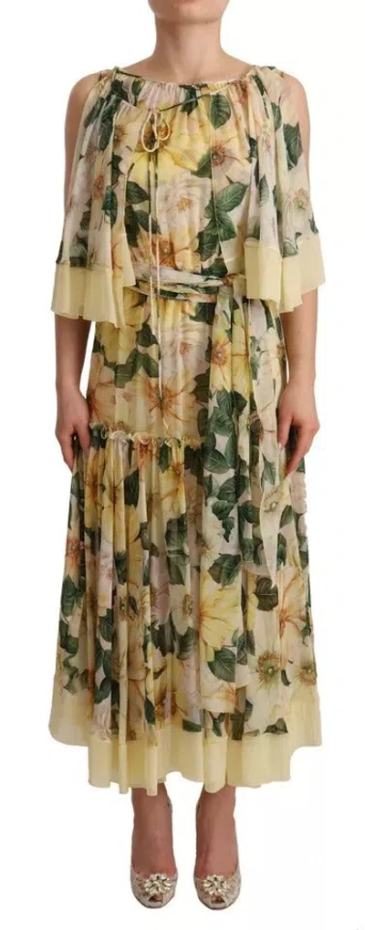 Pre-owned Dolce & Gabbana Multicolor Silk Floral Print Long Maxi Women's Dress ()